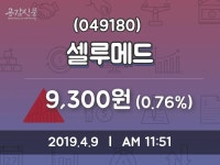 셀루메드주가 4월 9일 현재 9300원