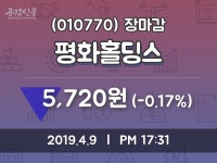(9일마감증시) 평화홀딩스 주가 5720원으로 장 마감