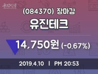 (10일주가마감정보) 유진테크 주가 14750원으로 장 마감