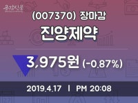 (17일마감주가정보) 진양제약 주가 3975원으로 장 마감
