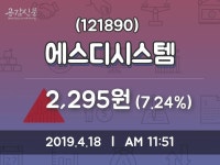 에스디시스템 주가오늘시세 18일  현재 2295원