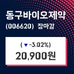 (24일마감증시) 동구바이오제약 주가 20900원으로 장 마감