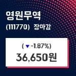 (26일마감정보) 영원무역 주가 36650원으로 장 마감