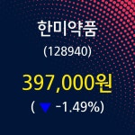 한미약품 주가증권투자정보 29일  현재 397000원