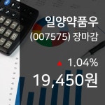 (11일주가마감정보) 일양약품우 주가 19450원으로 장 마감