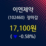 (19일주가마감정보)이연제약 17100원 마감