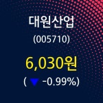 대원산업 주가증권투자정보 및 주식시황 23일  현재 6030원