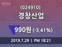 경창산업주가 7월 29일 현재 990원