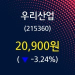 우리앤드세은기술주 | 우리산업주가 7월 30일 현재 20900원