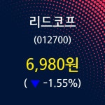 리드코프주가 8월 6일 오늘 가격 6980원, 오늘시세..