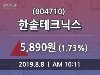 한솔테크닉스주가, 8월 8일 오늘거래가 5890원 종목 그래프..
