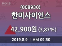 한미사이언스주가(008930), 8월 9일 오늘거래가 42900원 및 증권시세  외 매매동향.....