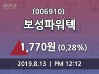보성파워텍 주가증권그래프 13일 현재 1770원