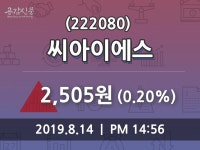 씨아이에스주가(222080), 8월 14일 오늘거래가 2505원 오늘시세 외 주식시황......