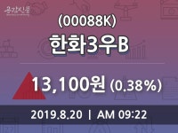 한화3우B 주가(00088K)정보 및 종목관련 동향정보 20일 오늘 가격 13100원 형성