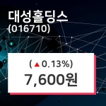 대성홀딩스 주가(016710)증권투자정보 및 주식시황, 23일 현재 7600원 형성