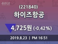 하이즈항공주가(221840) 8월 23일 오늘 가격 4725원, 및 증권시세  외 매매동향.....