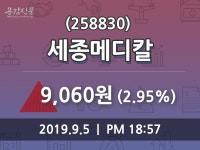 (5일장마감매매동향) 세종메디칼 주가 9060원으로 장 마감
