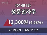 성문전자우 주가(014915)증권투자정보 9일 오늘거래가 12300원 형성