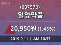 일양약품 주가(007570)증권투자정보 11일 오늘 가격 20950원 거래