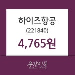 하이즈항공 주가및 증권시세  및 매매동향, 27일 현재 4765원