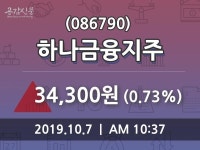 하나금융지주 주가(086790)정보 7일 오늘 가격 34300원