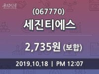 10월 18일 세진티에스 오늘시세 및 주체별 매매동향 0.00% 변화해..
