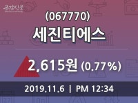 세진티에스주가, 11월 6일 현재 2615원 증권그래프  및 주식시황..