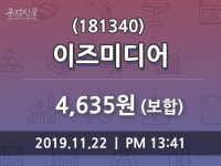이즈미디어주가 11월 22일 오늘거래가 4635원, 증권투자정보 외 매매동향...