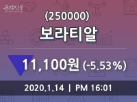 보라티알주가, 14일 -5.53%변동…