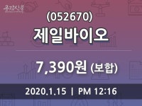 제일바이오, 15일 0.00%변동…