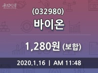 바이온주가(032980), 16일 0.00%변화