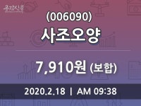 사조오양주가, 18일 0.00%변화…