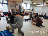 서귀포소방서, 법환어촌계 해녀 대상 심폐소생술 교육.안심콜 홍보 진행