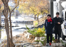 [포토] 환경정비된 성산천 걷는 박강수 마포구청장