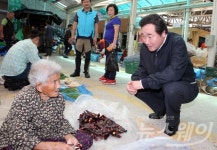 [NW포토]이낙연 지사, 화순고인돌전통시장서 추석 장보기