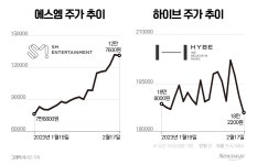 [에스엠 쟁탈전]경영권 분쟁에 에스엠·하이브 주가, 결국 하락 전환