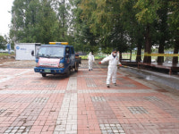 음성군 생극면 지역자율방재단, 응천공원 코로나19 방역 소독 실시