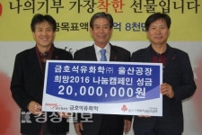 금호석유화학(주) 울산고무공장과 울산수지공장, 울산사회복지공동모금회에 성금 2000만원 전달