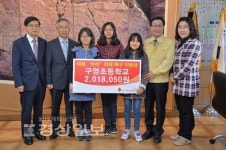 울산 구영초등학교 교사와 학생, 울주군 찾아 수재의연금 전달
