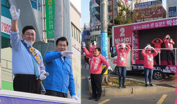 [4·15 총선- 표밭 현장 속으로]통행량 많은 사거리·오거리서 지지호소, 노동자 표심 잡기 퇴근길 뚜벅이 유세도
