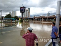 태풍 물러 갔지만 상류 댐 방류로 태화강 둔치 물에 잠겨