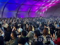 스크린 속 은빛 억새밭 배경으로 가을밤 음악과 흥에 흠뻑 취했다