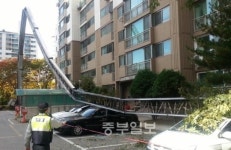 수원 영통서 이사용 고가사다리 전도...차량 4대 파손