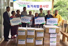 충북농촌사랑자원봉사단, 복숭아 봉지 씌우며 구슬 땀