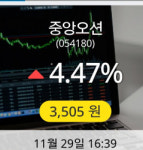 중앙오션 29일 3,505원 장마감
