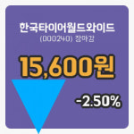 국내주식마감한국타이어월드와이드 14일 15,600원 장종료...