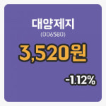 [대양제지주가] 12시 19분 현재 3,520원