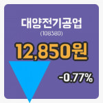 [대양전기공업주가] 19일 이시각 현재  12,800원