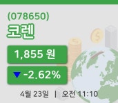 [코렌주가] 23일 이시각 현재  1,855원